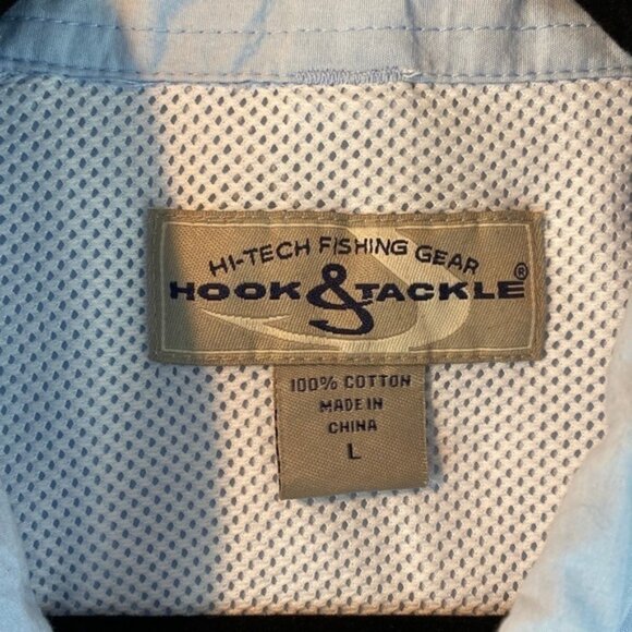 Hook & Tackle Fishing Gear Short Sleeve Vented Cotton Shirt Sz L Multi-pocket - Picture 11 of 13